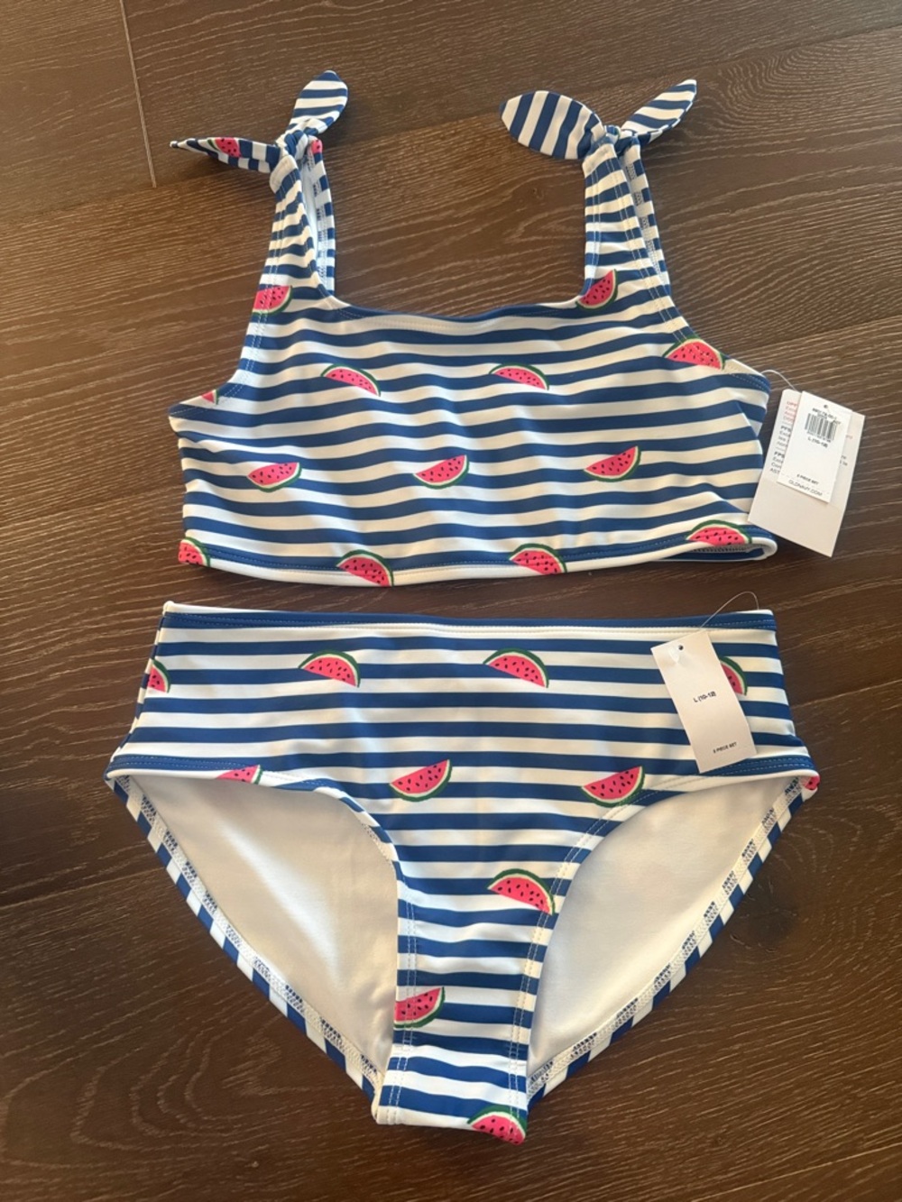 NWT! Girls Blue & White Stripe Watermelon Two-Piece Swim Set
